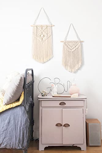 2 Pcs Macrame Wall Hanging, Small Size 13" L x 10" W and 16" L x 10" W J610765