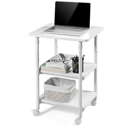 3-Tier Adjustable Printer Stand with Swivel Casters White D1572
