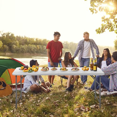 White 4 Foot Plastic Folding Table with Carrying Handle H914