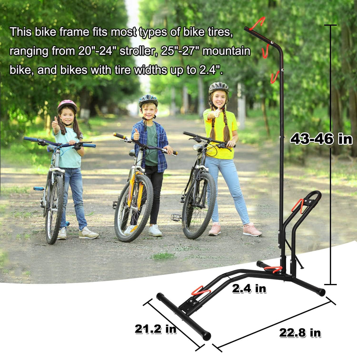 Vertical Bike Rack, Adjustable Indoor and Outdoor Bicycle Stand Rack, Fits Most 20''-28'' Bikes Q73235