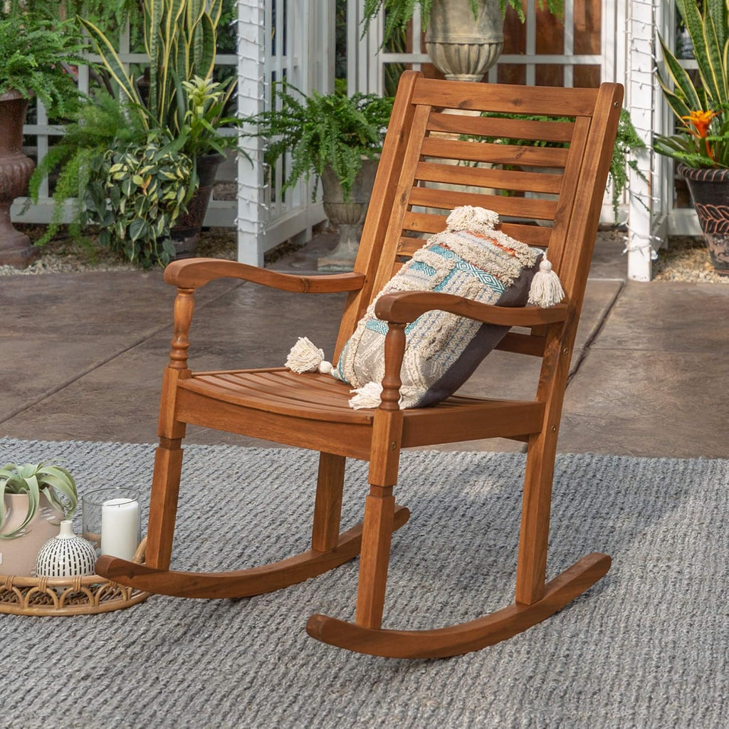 Acacia Wood Slat Back Patio Rocking Chair Q9055