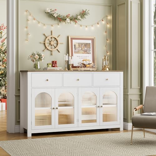 Black 55.1" Wood Buffet Cabinet with 3 Drawers and 4 Doors O69931