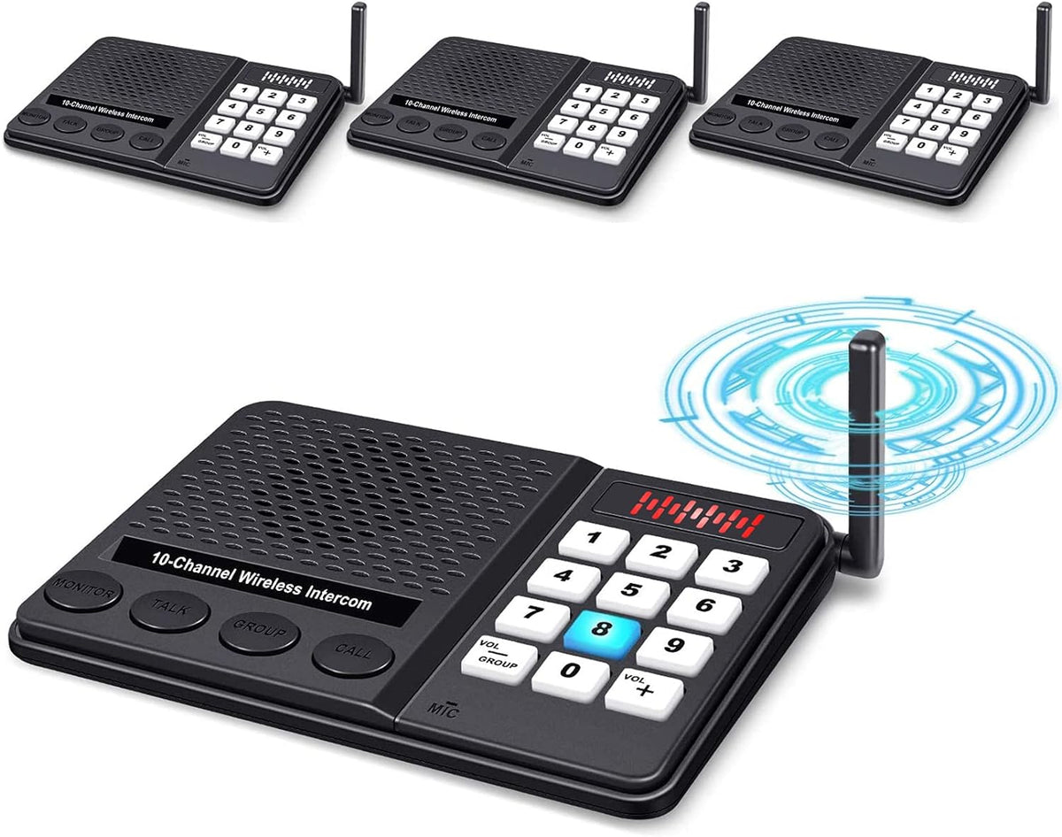 Wireless Intercom System 1 Mile Long Range 10 Channel Pack of 4 P834155