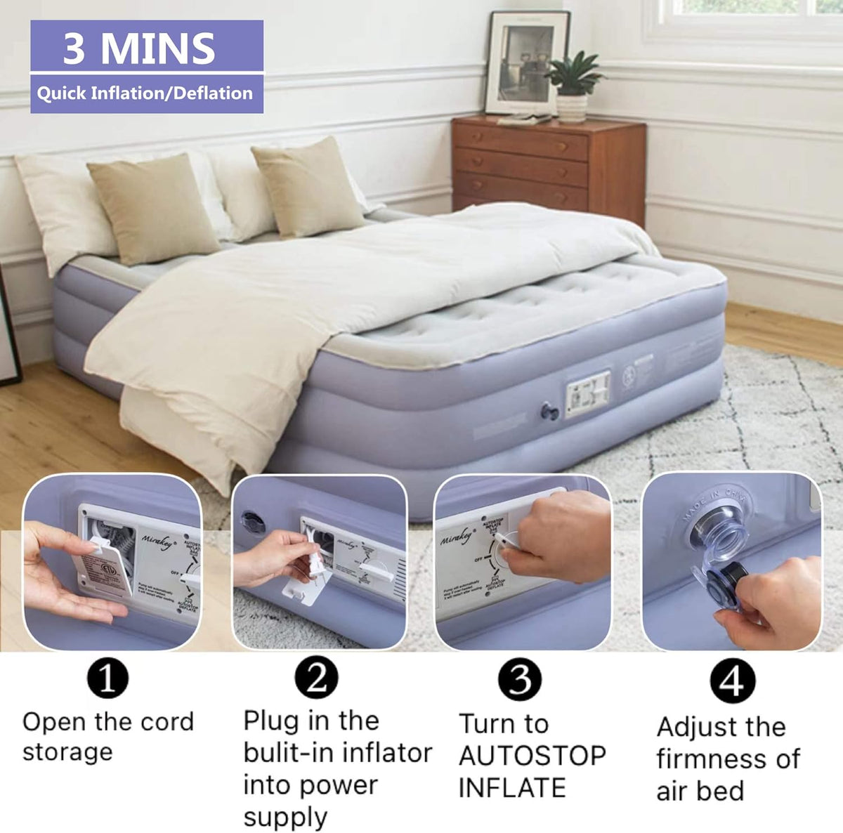 Twin Velvet Flocked Air Mattress with Built in Pump W271