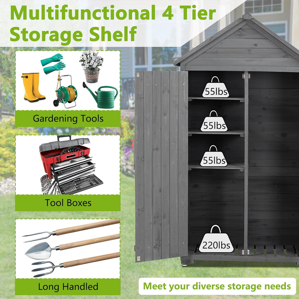 Outdoor Wooden Storage Shed with Lockable Door P2736