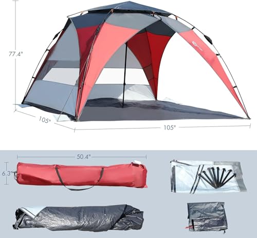 Red/Grey 2-4 Person UPF50+ Beach Tent with Carry Bag J37121