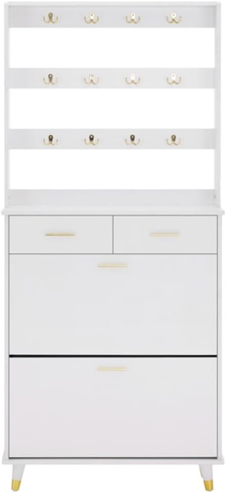 White Entryway Armoire with Drawers and Shelves M8193