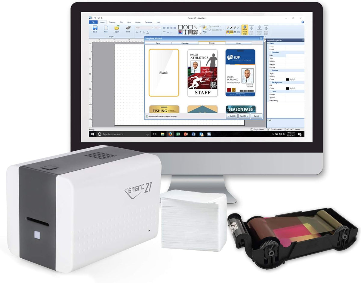 ID Card Printer Bundle with YMCKO Ribbon, 100 PVC Cards and USB Camera C71188