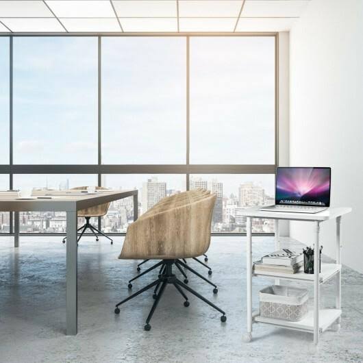 3-Tier Adjustable Printer Stand with Swivel Casters White D1572