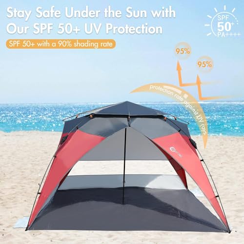 Red/Grey 2-4 Person UPF50+ Beach Tent with Carry Bag J37121