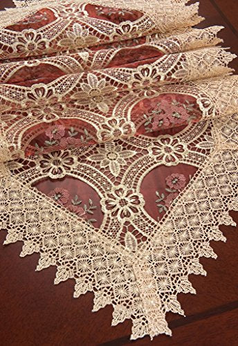 Small Vintage Burgundy Lace Table Runner 16 × 36 Inch F10189
