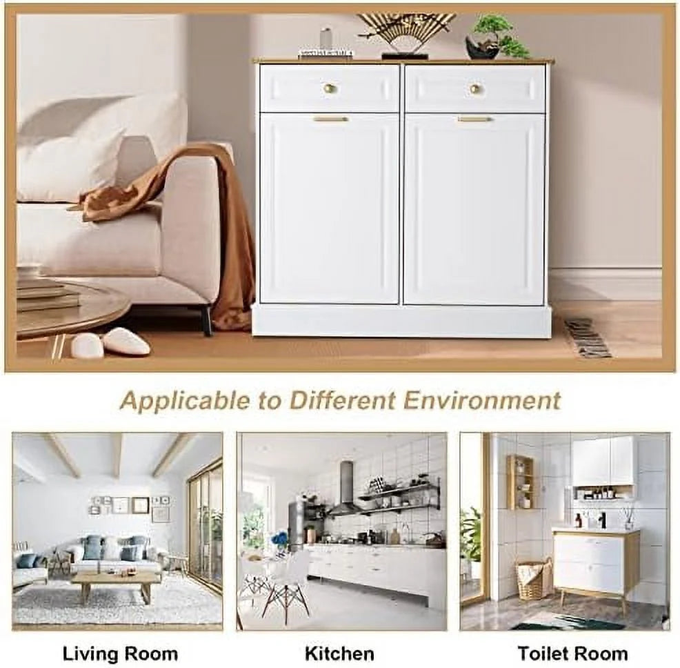 Double Barn Door Style Trash Cabinet with Solid Hideaway Drawer Y297758