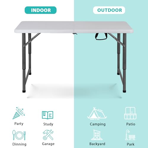 White 4 Foot Plastic Folding Table with Carrying Handle H914