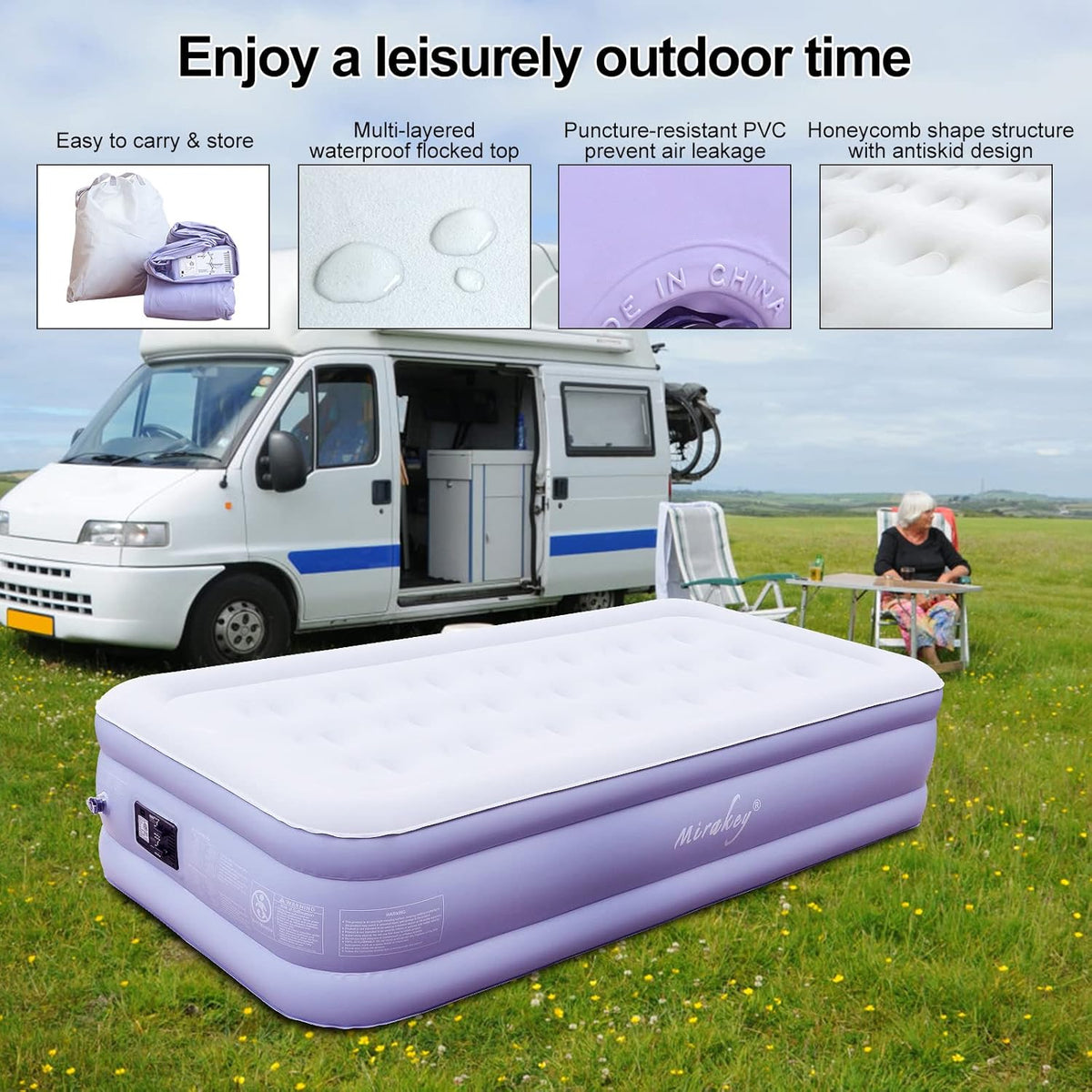 Twin Velvet Flocked Air Mattress with Built in Pump W271