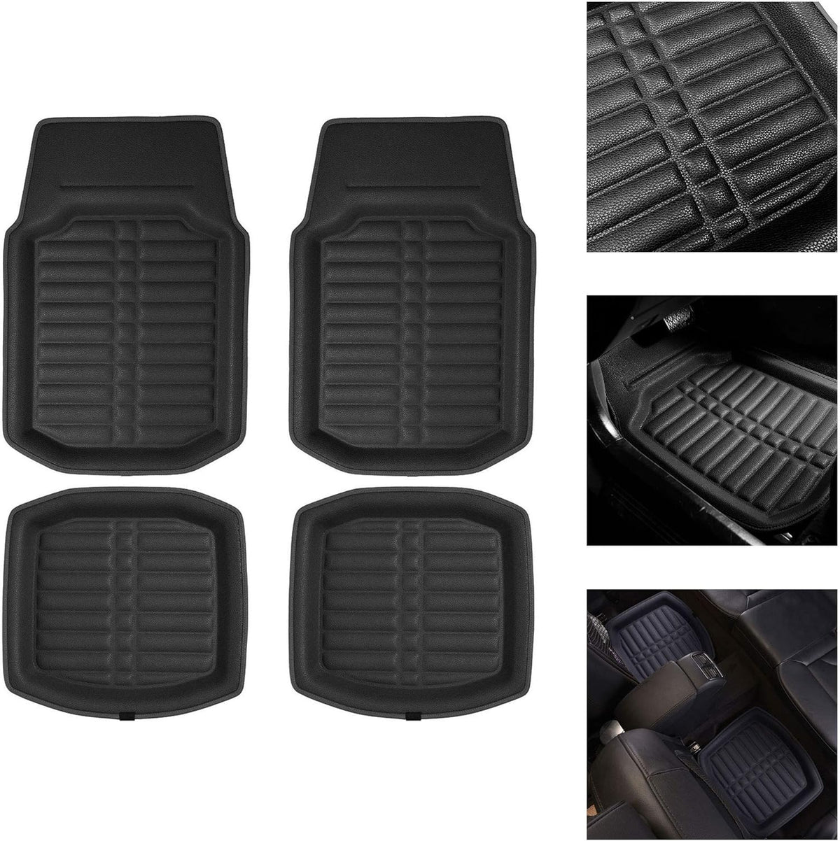 Red Black Deep Tray Style Automotive Floor Mats 4 Piece Q648366