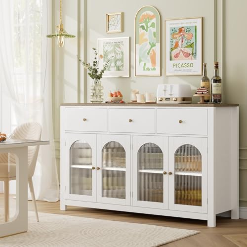 Black 55.1" Wood Buffet Cabinet with 3 Drawers and 4 Doors O69931