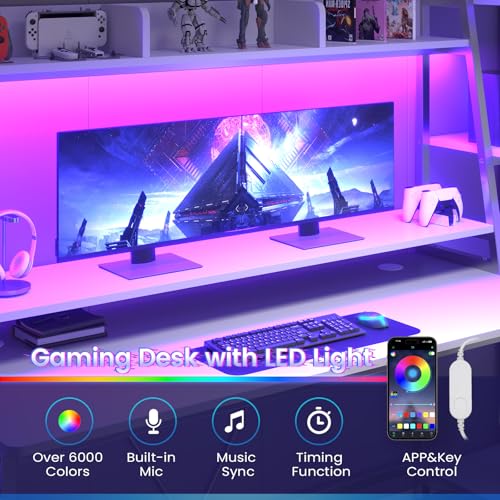 78.8'' Black Gaming Desk with LED Lights, Hutch and Storage Shelves V5226