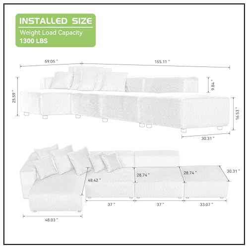 Cream Curved Boucle Modular Sectional Sofa Set 4 Seat N703