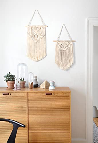 2 Pcs Macrame Wall Hanging, Small Size 13" L x 10" W and 16" L x 10" W J610765