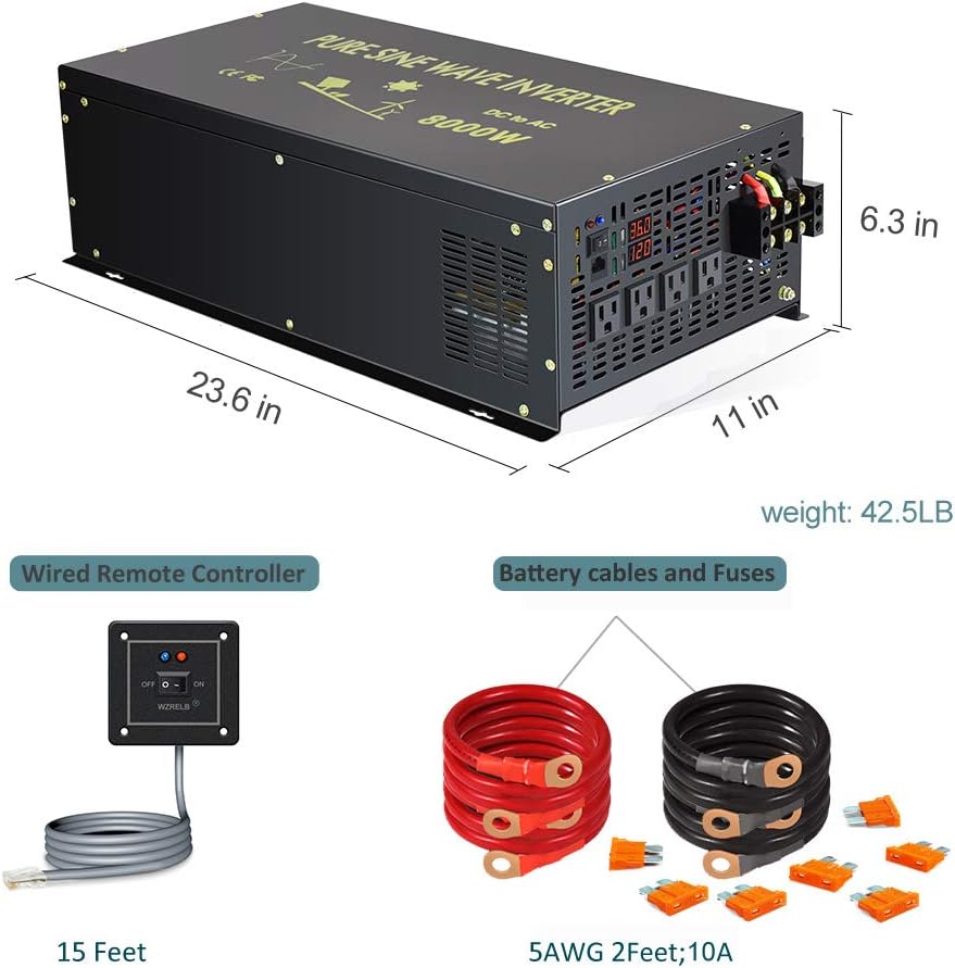 8000W Pure Sine Wave Power Inverter DC 36V to AC 120V S1327