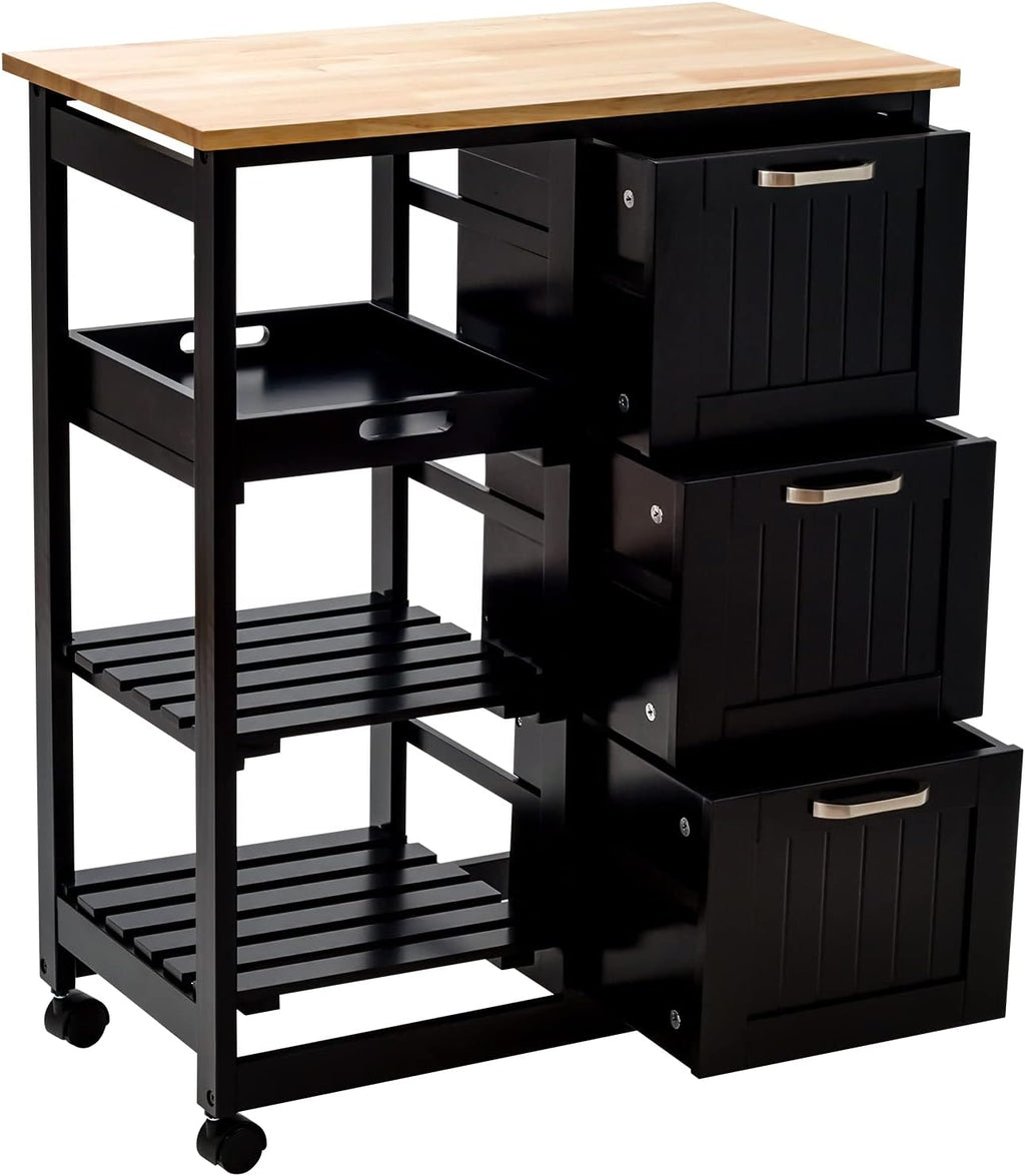 Black Kitchen Island Cart with Storage K570