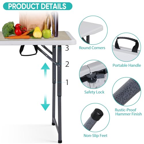 White 4 Foot Plastic Folding Table with Carrying Handle H914