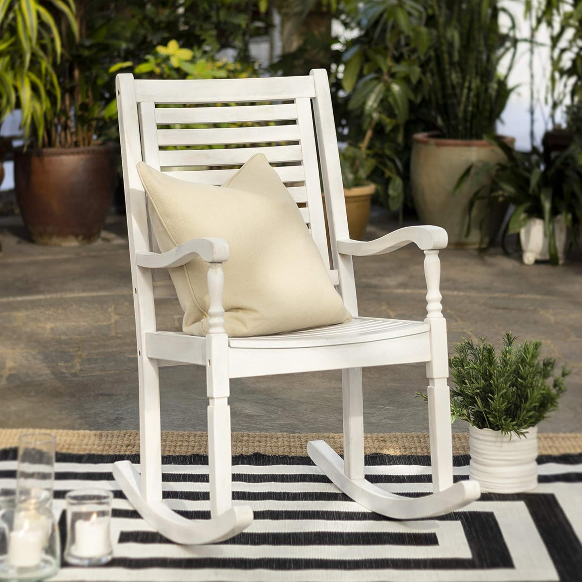 Acacia Wood Slat Back Patio Rocking Chair Q9055
