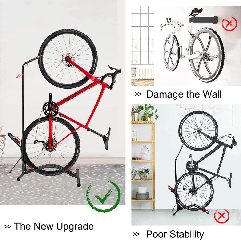 Vertical Bike Rack, Adjustable Indoor and Outdoor Bicycle Stand Rack, Fits Most 20''-28'' Bikes Q73235