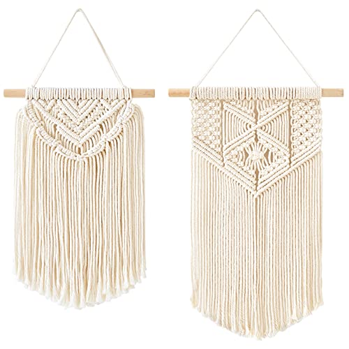 2 Pcs Macrame Wall Hanging, Small Size 13" L x 10" W and 16" L x 10" W J610765