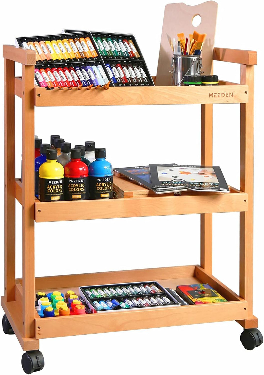 3-Tier Rolling Beechwood Art Cart Storage Organizer G67018