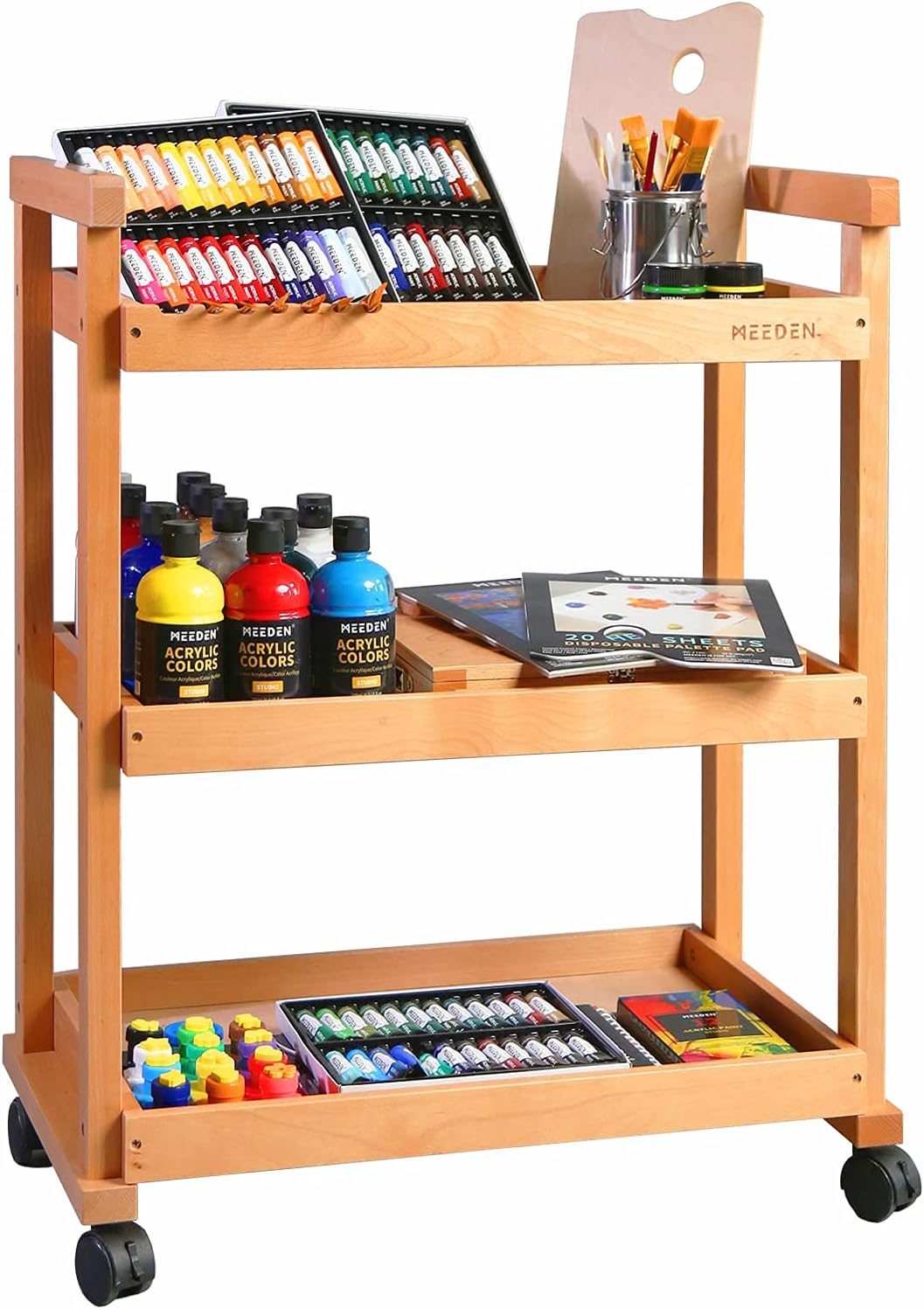3-Tier Rolling Beechwood Art Cart Storage Organizer G67018