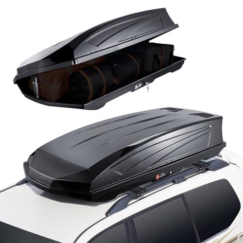 Black 22 Cubic Feet ABS Hard Shell Roof Box with Dual-Sided Opening D575218