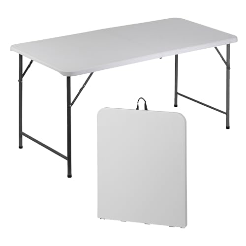 White 4 Foot Plastic Folding Table with Carrying Handle H914