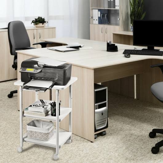 3-Tier Adjustable Printer Stand with Swivel Casters White D1572