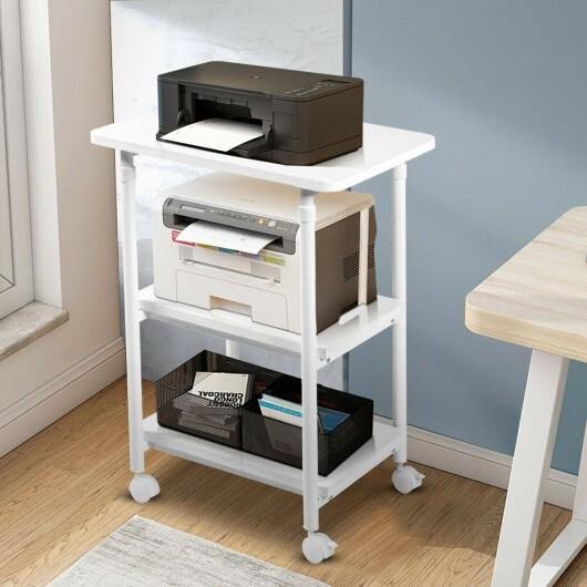 3-Tier Adjustable Printer Stand with Swivel Casters White D1572
