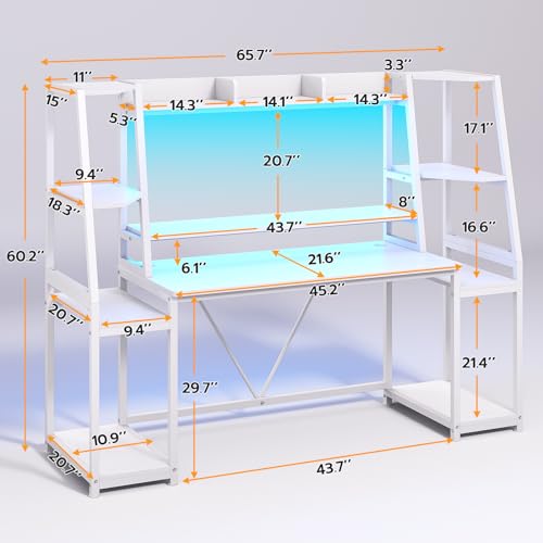 78.8'' Black Gaming Desk with LED Lights, Hutch and Storage Shelves V5226
