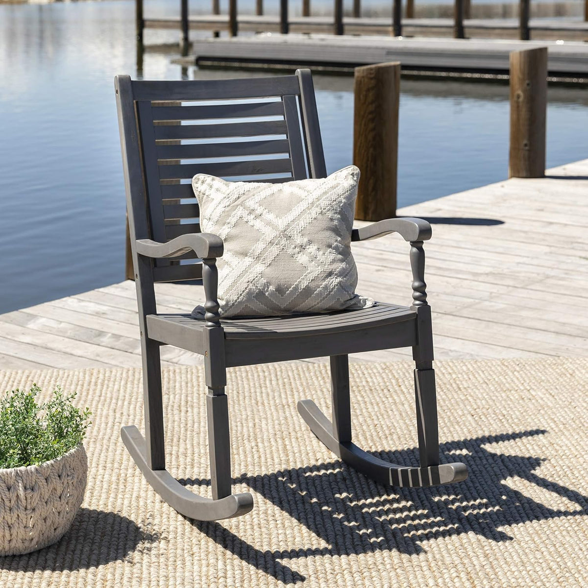 Acacia Wood Slat Back Patio Rocking Chair Q9055