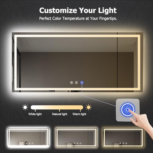 40x36 LED Bathroom Mirror with Front and Backlit, Anti-Fog, Dimmable, 3 Colors C403