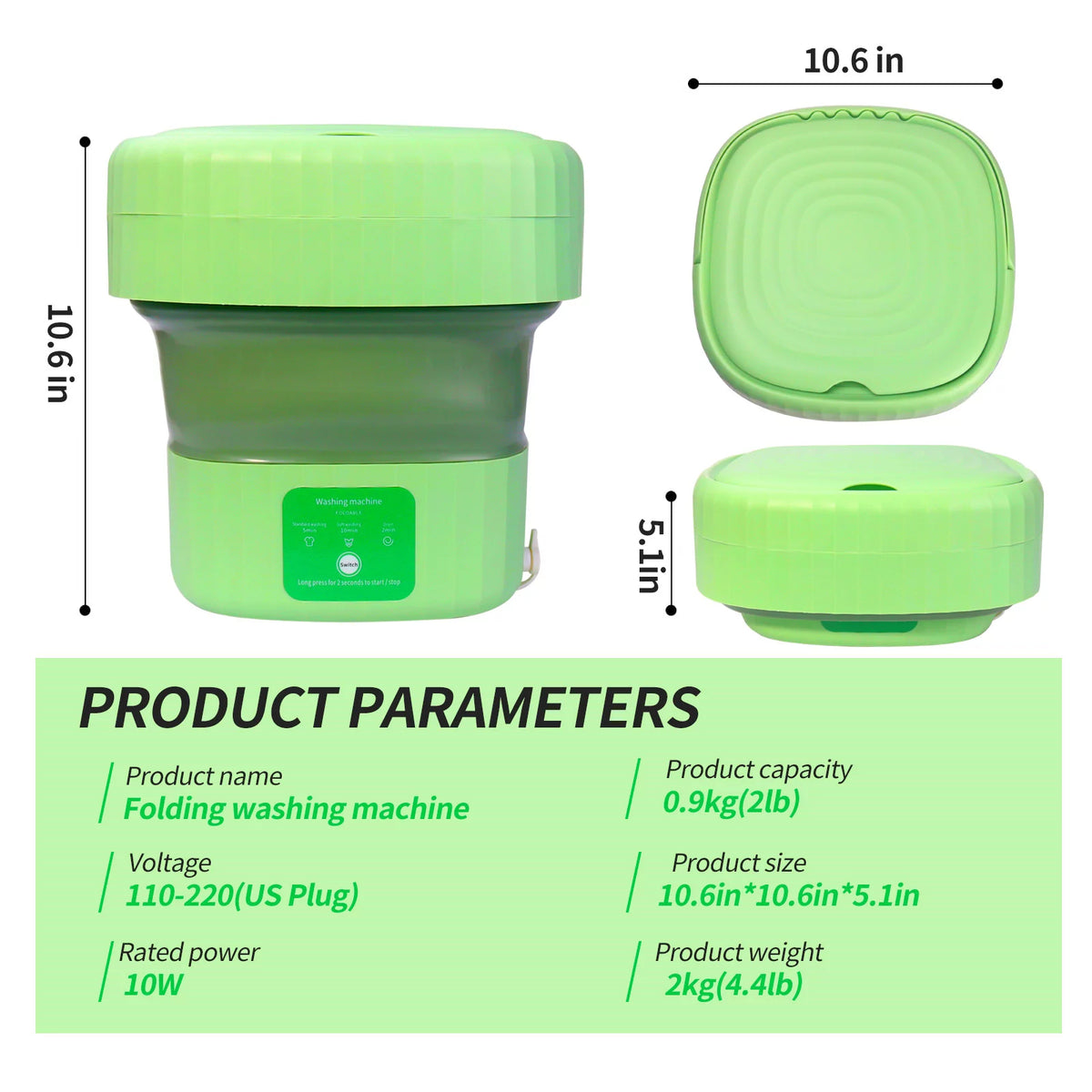 Mini Foldable Washer and Spin Dryer (Green) S633