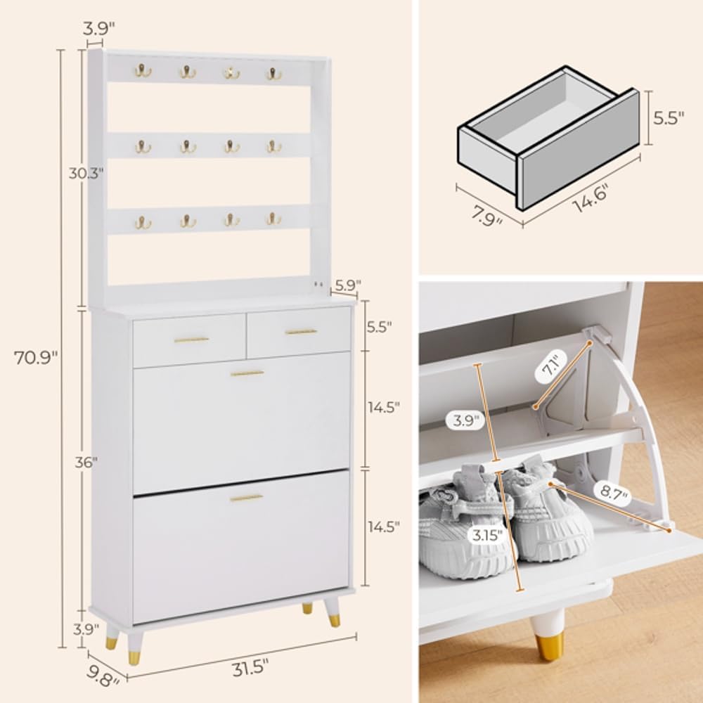 White Entryway Armoire with Drawers and Shelves M8193