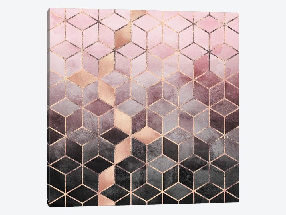 Pink Gray Cubes Wrapped Canvas Q7184
