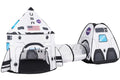 White Rocket Ship Pop up Play Tent with Tunnel and Playhouse Kids Indoor Outdoor Spaceship Tent Set U702861