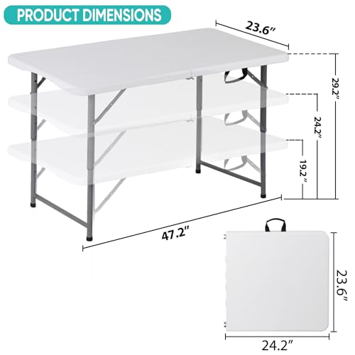White 4 Foot Plastic Folding Table with Carrying Handle H914