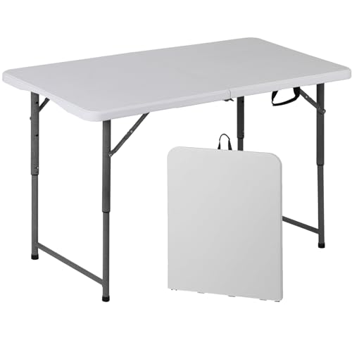White 4 Foot Plastic Folding Table with Carrying Handle H914
