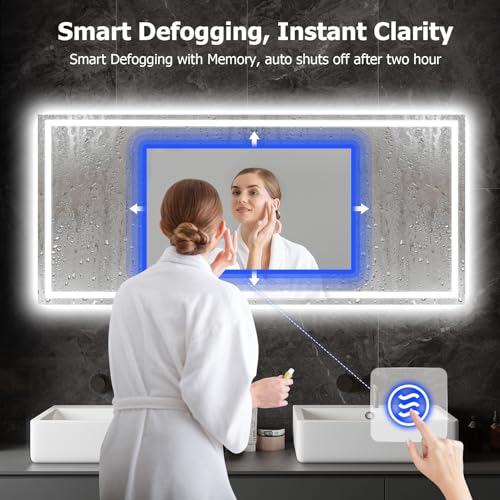 40x36 LED Bathroom Mirror with Front and Backlit, Anti-Fog, Dimmable, 3 Colors C403