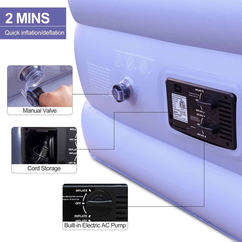 Twin Velvet Flocked Air Mattress with Built in Pump W271