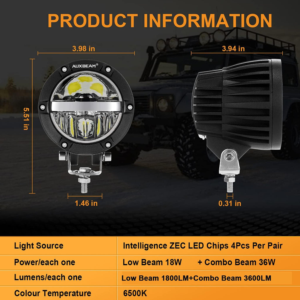 4 Inch Round LED Light Pods with Hi/Lo/Combo Beam 72W 7200LM L3180