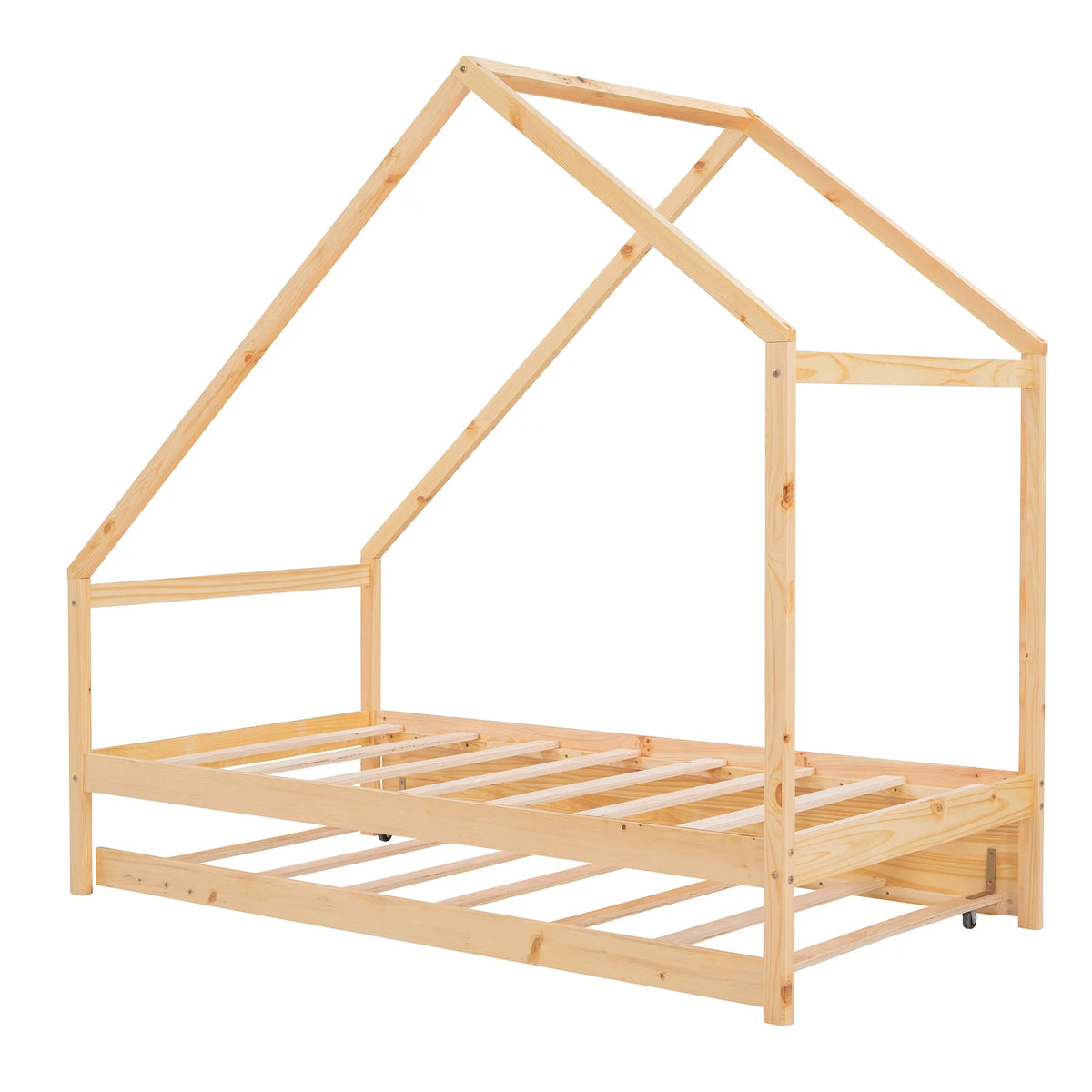Twin Size Wooden House Bed with Trundle J3617