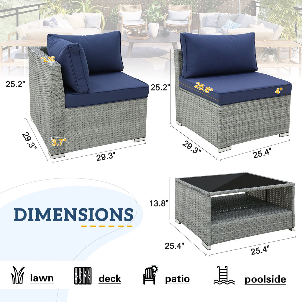 7 Piece Outdoor Wicker Patio Furniture Set with Coffee Table, Dark Blue A4165