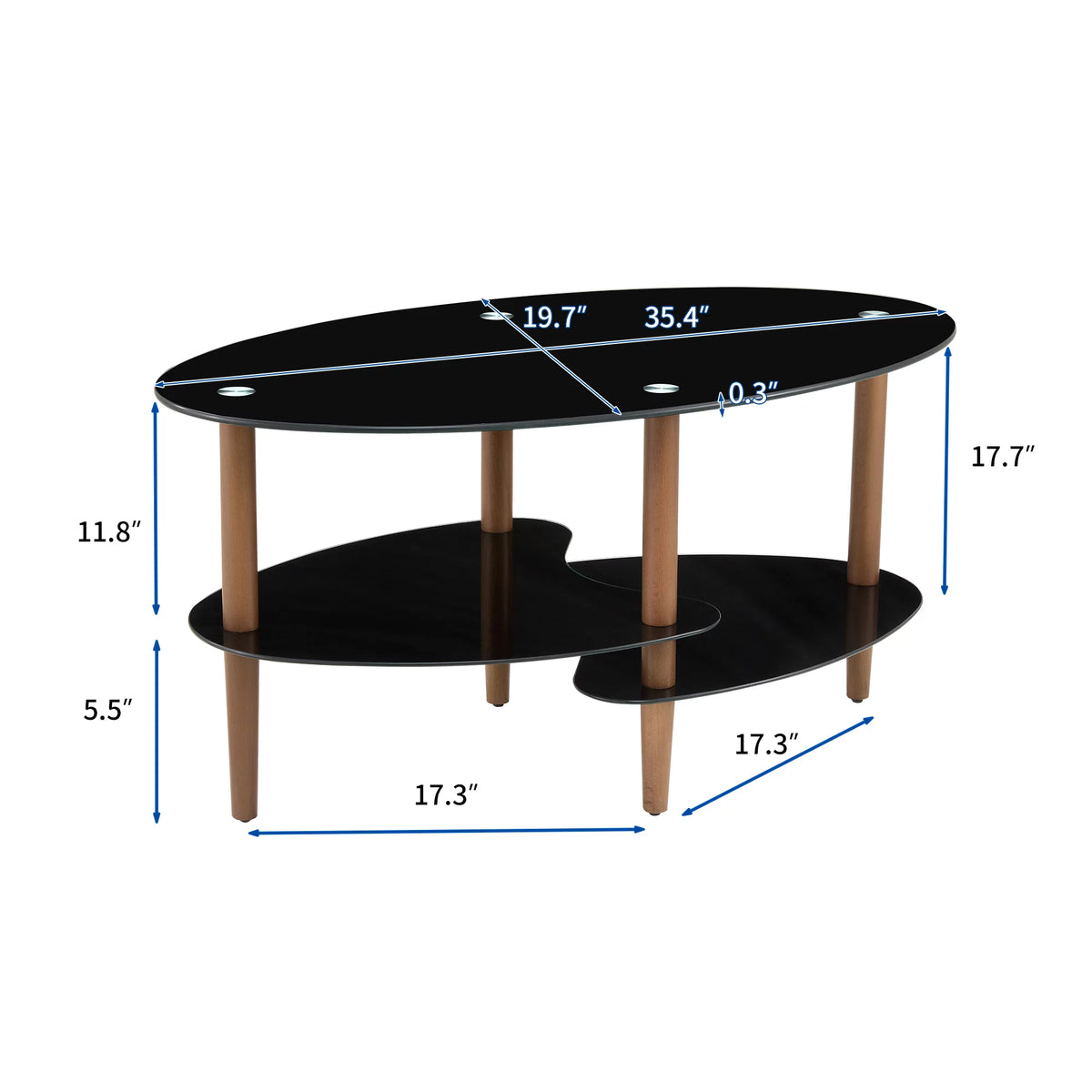 Oval 3-Tier Glass Coffee Table H9688